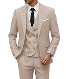 Mens Tweed Suit Champange Slim Fit 3 Piece Wool Suits Men Wedding Groom Business Fashion Blazer Jacket Vest Trousers 6XL