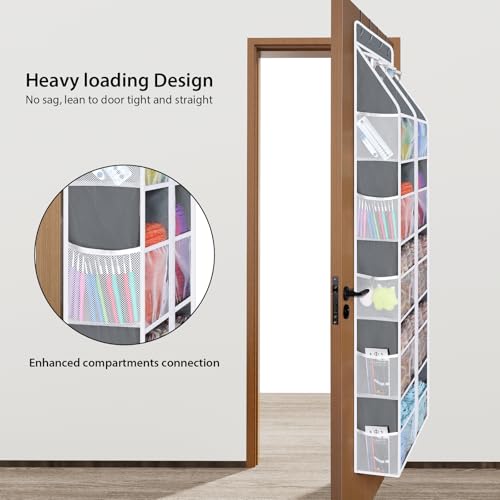 Image of Univivi Hanging Yarn Storage Organizer with Clear 4 Pockets, Extra Large 6 Tiers Crochet Bag Organizer, Over the Door Yarn Storage for Crochet Hook, Knitting Needles (Grey)