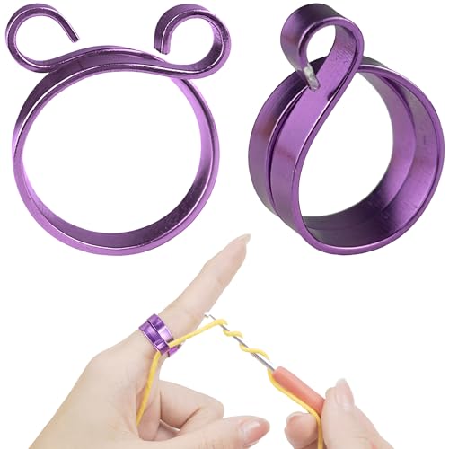 Morycraft Crochet Tension Ring For Finger, Left & Right Handed Yarn Ring, Birthday Crochet Gifts For Crocheters, Knitters ((SET 2), Purple)