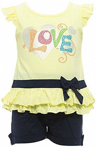 Image of ToBeInStyle Girl's Two Piece Summer Set Cute Tee Top and Matching Shorts Adorable Outfit