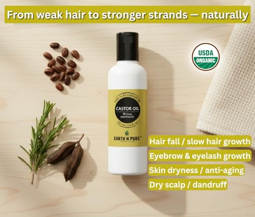 Image of Earth N Pure Castor Oil - 100% Pure & Natural for Hair, Skin, Lashes & Nails - Deeply Moisturizing - Vegan & Cruelty-Free | 100ml