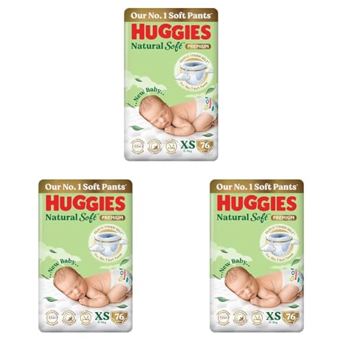 Image of Huggies Natural Soft Premium Baby Diaper Pants, Our No.1 Soft Pants, Newborn /Extra Small (XS) Size (0-5 Kgs), Pack of 228 | Cloud Softness All over with India's 1st Cloud Touch Belt