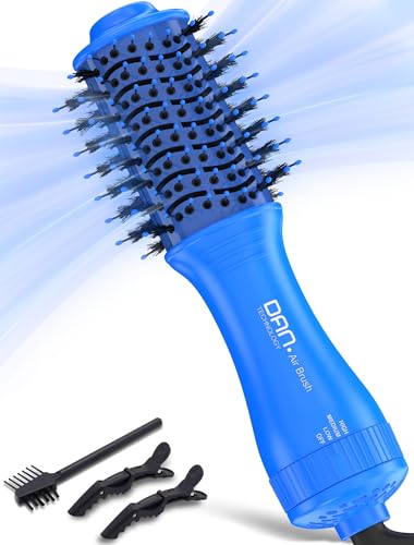 Image of Mini Travel Ceramic Blow Dryer Brush for Short to Medium Hair, 2 Inch Oval Styling Hot Air Brush with 3 Heat Settings, Lightweight Volumizing & Smoothing Tool, 120V, Blue