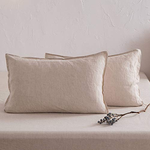ATLINIA 100% Linen Pillowcases Set of 2, Oatmeal Natural Pillowcases, Standard Size Pillowcases 20\'\' x 26\'\', Prewashed Soft Cooling Pillow Cases, Overlap Linen Pillow Shams 2 Pieces