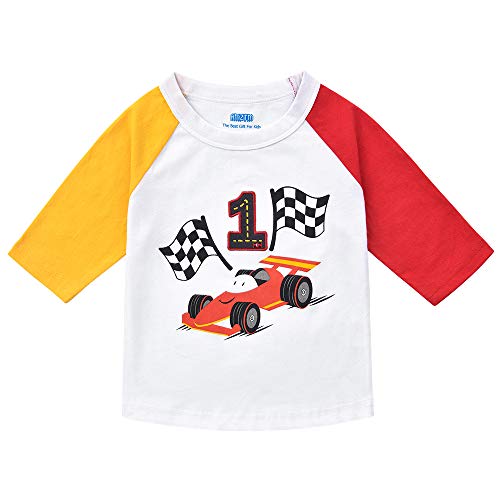 AMZTM Camiseta de Jersey de béisbol de Manga Camisa raglán 1er cumpleaños Boy Racing Car Regalo Camiseta Bordada 100% algodón 1 año Top de Fiesta B-Day temático (Bianca, 80)
