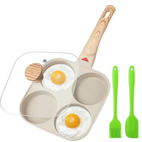 Image of MyLifeUNIT Egg Pan, 4-Cup Egg Frying Pan with Lid, Nonstick Aluminium Alloy Egg Cooker for Breakfast, Pancake, Burger, Sandwiches, Suitable for Gas Stove & Induction Cookware (White)