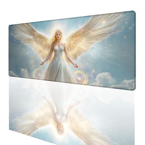 Tapis de souris gaming XXL 900x400mm motif ange et nuage pour bureau de joueur