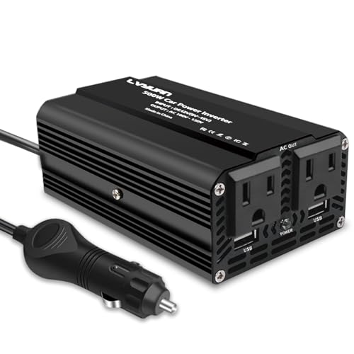 LVYUAN 500W Power Inverter for Vehicles DC 12V to 110V AC Car Plug Adapter Outlet Converter with PD 20W with USB Fast Charging Ports and 2 AC Outlets Car Charger Adapter