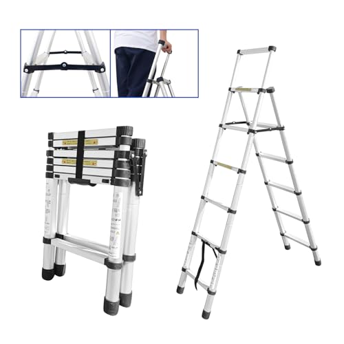 JADDUO Telescoping Ladder, Aluminum 6 Step+7 Step Telescopic Ladder with 1-Button Retraction, Portable Extension Ladder Adjustable Lightweight Folding Ladder for Home or RV Work