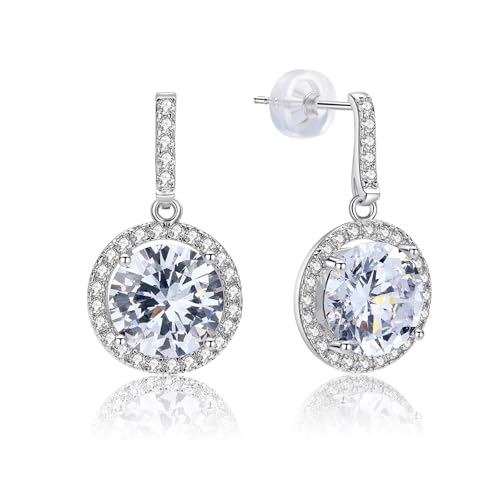 Moissanite Dangle Earrings for Women, 2.0 CT 14k White Gold Plated Sterling Silver Earrings Ideal Gift for Hypoallergenic Jewelry Perfect for Valentine's Day/Mother's Day/Christmas/Birthday Gifts (2.0 ct Round)