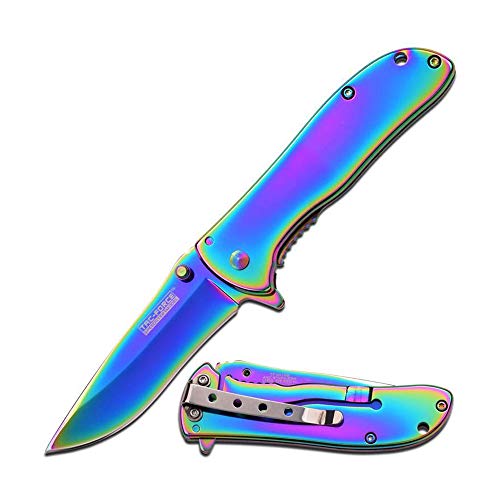 3" TAC FORCE Rainbow TF-861RB ALUNIMUM HANDLE STAINLESS STEEL BLADE MTECH SPRING ASSISTED FOLDING KNIFE - Firefighter Rescue Pocket Knife - hunting knives, military surplus - survival and camping gear