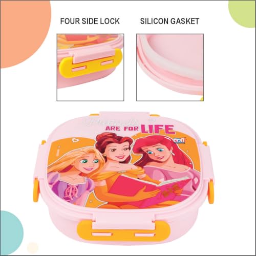 Image of SKI Baker Steel Lunch Box for Kids, 3 Compartment Insulated School Tiffin with Spoon, Leak-Proof, BPA Free, Bento Box for Boys & Girls, Birthday Gifts, Party Favours - Princess