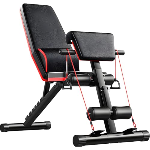 Adjustable Weight Bench with Headrest for Home Gym, Foldable Workout Bench Press, Roman Chair, Ab Sit up Bench, Full-Body Strength Training Equipment