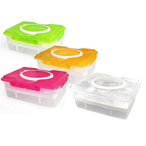 Hotumn 2 Tiers Deviled Egg Containers With Lid & Holder Plastic Egg Holders Clear Egg Tray Egg Carrier Fridge Freezer Food Storage (Pink) 24 Eggs #TOP7