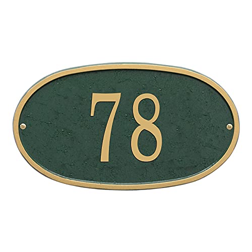 Whitehall Address Sign House Numbers For Outside Modern Address Signs For Houses Cast Metal Address Plaque, Oval 12" X 6.75" - Green With Gold Numbers #TOP1