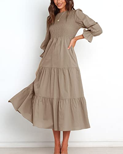 BTFBM Women Casual Long Sleeve Crew Neck Fall Dress Bohemian Relaxed Fit Floral Flowy Maxi Dresses Tiered Cocktail Dress