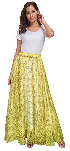 Afibi Women Floral Print Pleated Vintage Chiffon Long Maxi Skirt (X-Large, S-7)