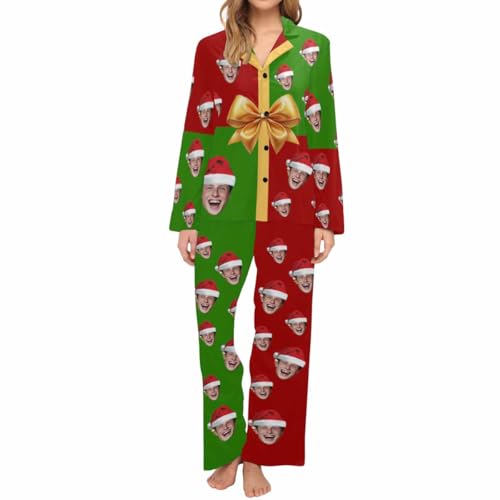 Artsadd Custom Pajamas for Women Personalized Long Pajama Sets with Face Photo V-Neck Pjs Sleepwear Valentines Gifts for Her2