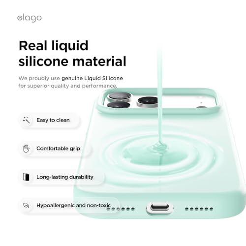 Image of elago for iPhone 17 Pro Max Case, Premium Magnetic Silicone Case, Compatible with MagSafe, Liquid Silicone Material, Protective Cover, Shockproof, Slim Phone, 6.9 inch (Aqua Sky)