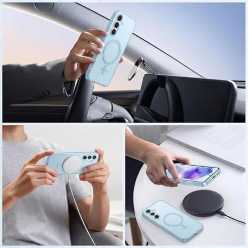 Image of DIZORO Matte Case for Samsung Galaxy A55 Compatible with MagSafe, Camera Lens Full Protection, Shockproof Translucent Frosted TPU Soft Phone Cover, Anti-Fingerprint (Blue)