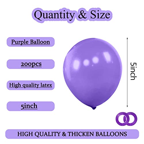 Image of 200pcs Purple Balloons 5 Inch, Small Mini Latex Balloons for Party Birthday Baby Shower Anniversary Festival Arch Garland Decoration