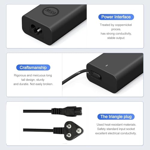 Image of 65W Type C Charger Compatible with Dell Laptop Latitude 5540 5440 7440 5450 e5430 5430 5530 7430 3450 5550 5350 7450 5420 7420 5520 e5440 Power Cord, XPS 13 Computer AC Adapter (DE 65W Type-C)