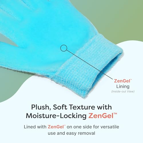 ZenToes Moisturizing Gloves for Dry Hands, Gel Infused with Jojoba Seed Oil, Olive Oil and Vitamin E, Overnight Hand Moisturizer (OSFM, Fuzzy Blue with Media Tips)