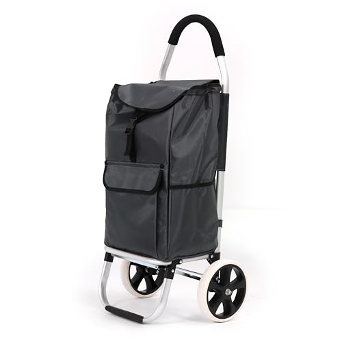 43.5Liter Aluminium Trolley Einkaufstrolley Klappbar, Shopping Trolley, Wasserabweisender Einkaufswagen Faltbar, Einkaufstasche mit 2 Rädern, Einkaufskorb mit Rollen, Groß- Grau