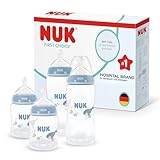 NUK First Choice Baby Bottles Set for Newborns | 0-3+ Months | 150ml & 300ml | Anti Colic Feeding Bottle | PP | Temperature Control Indicator | Whale | 4 Count