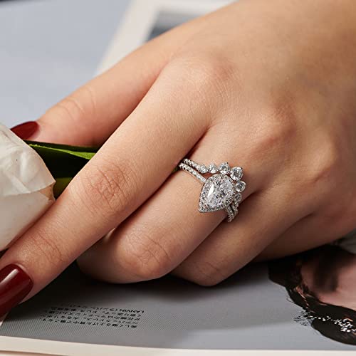 Wuziwen 2CT Vintage Engagement Rings Wedding Ring Set for Women Halo Bridal Ring Sets 925 Sterling Silver CZ4