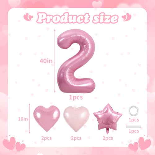 Image of TONIFUL 2nd Birthday Balloons Kit 40 Inch Pink Large Number 2 Foil Balloon | with 18 Inch Helium Foil Star Shaped Balloons for Girls Women Birthday Anniversary Graduation New Year Eve Party Decoration