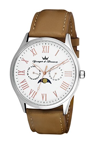 YONGER&BRESSON Homme Phase de Lune Quartz Montre avec Bracelet en Cuir HCC 048/BRU