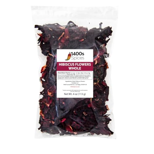 4Oz Dried Hibiscus Flowers Perfect For Tea And Mexican Agua Fresca, Flor De Jamaica, Sorrel Zobo Whole Flowers And Petals By 1400S Spices