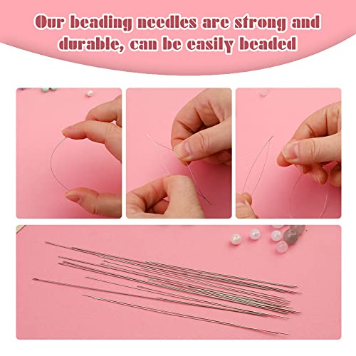 Beading Needles Set Include 20Pcs Long Straight Beading Thread Needles+8Pcs Big Eye Beading Needles+10Pcs Elastic String, Needles For Jewelry Making With Thimble, Needle Threader And Storage Box #TOP3