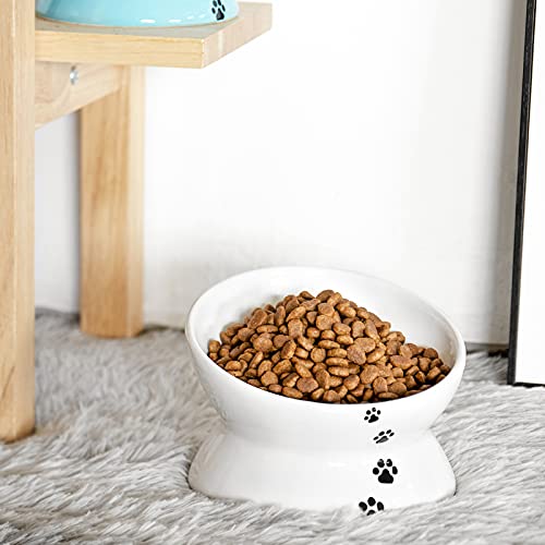 Y Yhy Cat Food Bowl 6", Elevated Tilted Cat Bowl, Raised Cat Bowls For Adult Cats Or Dogs, Ceramic Pet Food Water Dish 10 Oz, White #TOP7