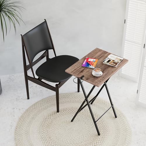 Image of VECELO Folding TV Tray for Eating Set of 4, Portable Dinner /Snack Table with Cup Holder for Couch, Living Room and Small Space, Coffee & Black
