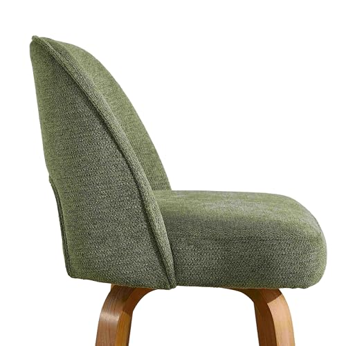 Butacos giratorios para barra, juego de 2, altura de mostrador de 26", color verde musgo | patas curvas de madera doblada, acabado en roble natural, asiento tapizado, respaldo ergonómico, cojín de 4 pulgadas, capacidad de peso de 350 libras miniatura 6