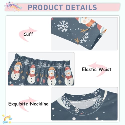 Fustylead Cute Christmas Snowman and Snowflakes Long Sleeve Top and Matching Bottom Cotton Pajama Sets4