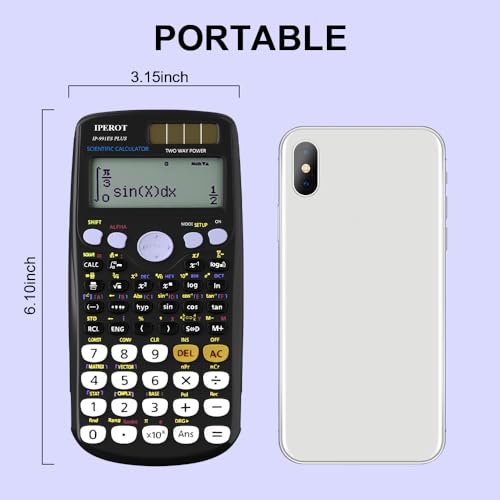 Image of Scientific Calculators, IPEROT Black Math Calculator with 417 Function, Solar Battery Power and 4-Line Display, School Supplies for Middle High College Students Teachers (Black 991ES)