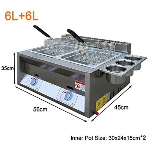 Edelstahl-Fritteuse, 6L/12L Gas-Fritteuse, Edelstahl-Fettfritteuse mit abnehmbarem Korb, Pommes-Fritteusen mit Einstellbarer Feuerkraft für den privaten und gewerblichen Gebrauch, 6L+6L – Bild 3