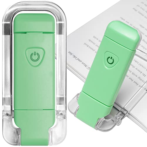 Image of EGWASER Portable USB Rechargeable LED Clip on Book Light for Reading in Bed, 3 Brightness Adjustable Dimmable Bookmark Light for Eye-Protection, Reading Lamp (Green)