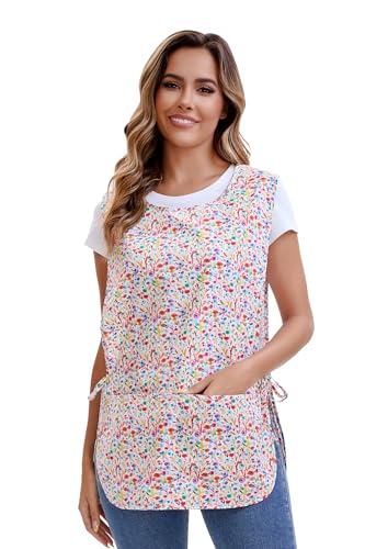 Nanxson Delantal De Limpieza De Algodón Estampado Para Mujer, Delantal De Cocina Con Bolsillos Para Tareas Domésticas, Jardinería, Pintura
