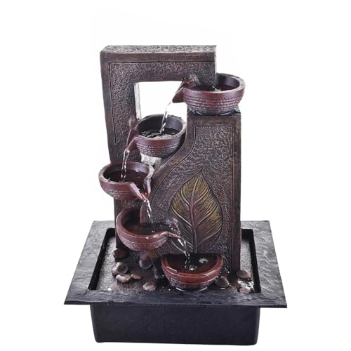 Image of Indoor Tabletop Water Fountain, Polyresin Cascading Waterfall Showpiece with Running Water and Light, Decorative Fountain for Home, Office, Living Room, Meditation, Vastu, Desk Decor