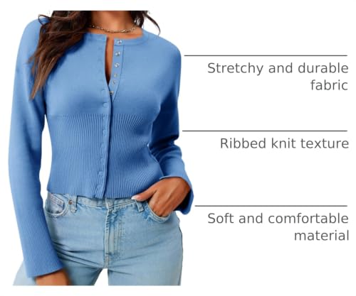 Image of Saodimallsu Womens Cropped Sweaters Cardigan | Button Down,Long Sleeve,V Neck,Ribbed Knit,Slim Fit ,Pullover Crop Tops