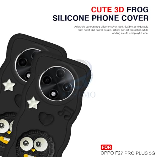 Image of AESTMO Back Case Cover for Oppo F27 Pro Plus 5G | 3D Cute Fun Cartoon Characters | Anti Slip Grip Cute Wave Curly Frame Shape | Full Body Protection Back Cover for Oppo F27 Pro Plus 5G | (Black)