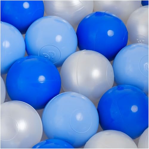 MISIOO Bälle für Bällebad 150 Stück - Bälle Ø 6 cm - Plastikbälle aus 100% LDPE - Hellblau/Perlen/Blau