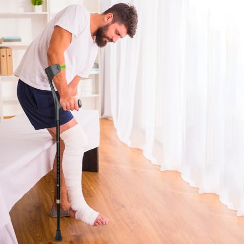 OUUTMEE gehstützen faltbar Krücken, faltbare unterarmgehstützen Schwarz, Gehstützen, Rehabilitationsübungen，Krücken für Erwachsene, Leichte Krücken Gehhilfen (x2 stück) Verbreiterte Anti-Rutsch-Füße