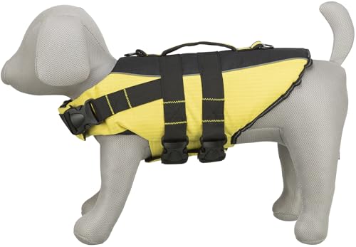 TRIXIE Hunde-Schwimmweste M: 45 cm (bis 30 kg) neon-gelb – schnell trocknende Rettungsweste Hund mit Rettungsgriff für mehr Sicherheit bei Wasseraktivitäten wie Bootsausflüge & SUB - 30127
