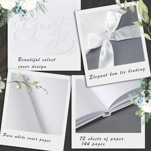 Image of Panelee Wedding Guest Book with Pen White Velvet Reception 144 Page Sign in Book Wedding Memory Papers Elegant Guestbook for Bridal Shower Party Guest Visitor