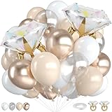 Beige White Gold Balloons,12 Inch Nude Metallic Champagne Gold Cream White Clear Balloon with Diamond Ring Foil Balloon for Boho Wedding Bridal Shower Marriage Anniversary Engagement Decorations
